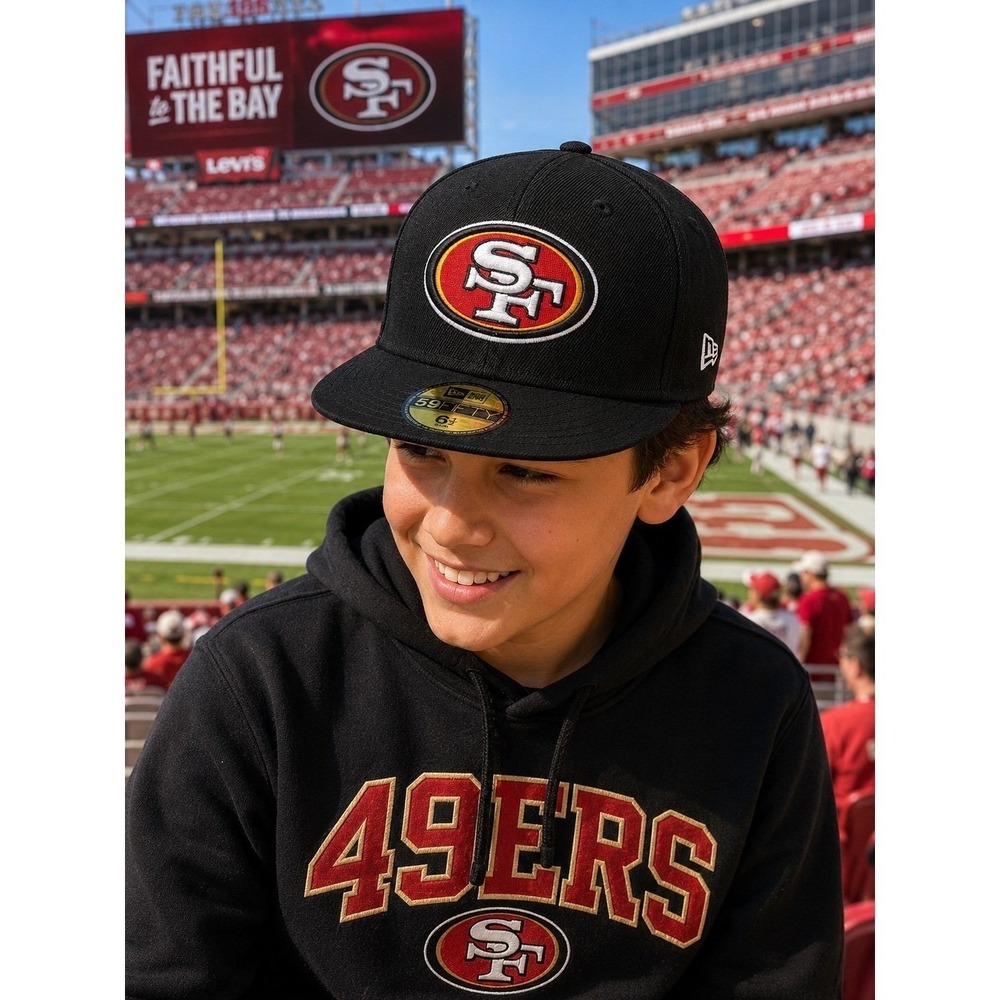 New Era 59FIFTY San Francisco 49ers Youth 6 1/2 Black Fitted Cap NFL NWT